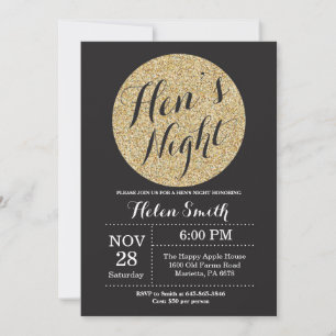 Einladungskarte für Hens Night Black and Gold Glit Einladung