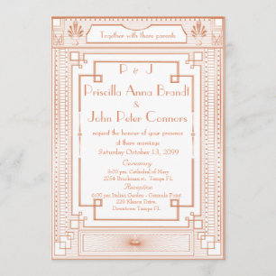 Einladungskarte für Hochzeiten, Art Deco, weiß, ro Einladung
