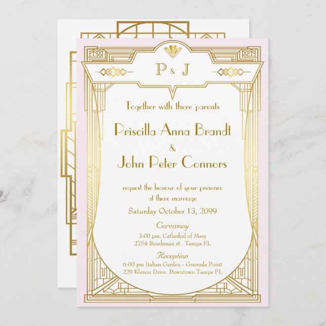 Einladungskarte für Hochzeiten, Großer Gatsby, gol Einladung (Vorne/Hinten)