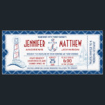 Einladungskarte für Nautic Wedding Einladung<br><div class="desc">Hochzeitsticket mit einem nautischen Thema. Leuchtturm,  Anchor und Sailboat dekorieren dieses Meer,  Strand,  See oder Hochzeit in Urlaubsort Einladung. Der Hintergrund hat einen Fischer-Seil-Hintergrund mit einem Monogramm-Siegel. Passen Sie Ihren eigenen Text an. Sehen Sie bitte in meinem Geschäft nach. Original Illustration von pj_design.</div>