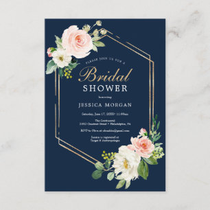 Einladungskarte für Navy Blue Gold Blush Bridal Du Einladung