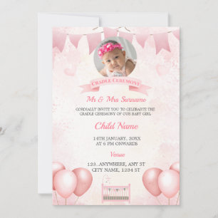 Einladungskarte für Pink Cradle Baby Foto Einladung