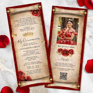 Einladungskarte für Red and Gold Quinceanera Scrol Einladung