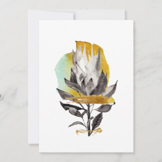 Einladungskarte mit Protea-Blume, Goldelement Einladung