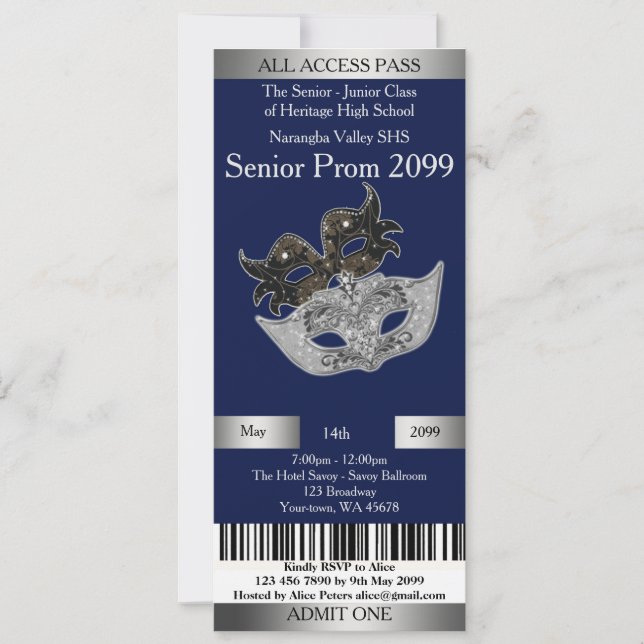 Einladungskarte Prom Trend, Masquerade, leichte Be Einladung (Vorderseite)