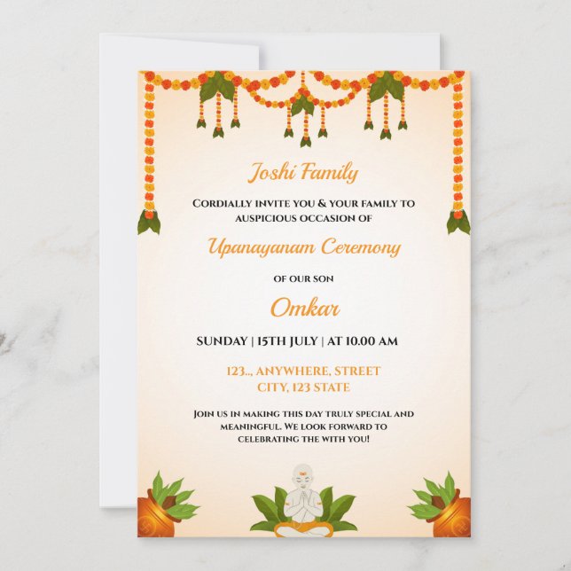 Einladungskarte von Upanayanam, Thread-Einladung Einladung (Vorderseite)