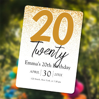 Einladungskarte zum 20. Geburtstag Golden Glitter 