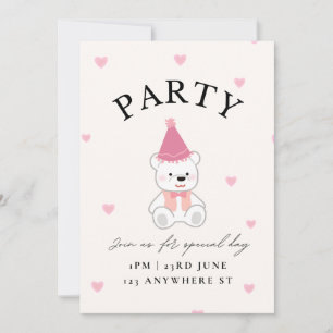 Einladungskarte zum rosa Teddybär-Themenparty Einladung
