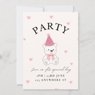 Einladungskarte zum rosa Teddybär-Themenparty Einladung