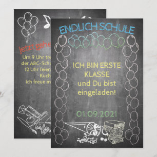 Einladungskarte zur Einschulung im Tafelstil