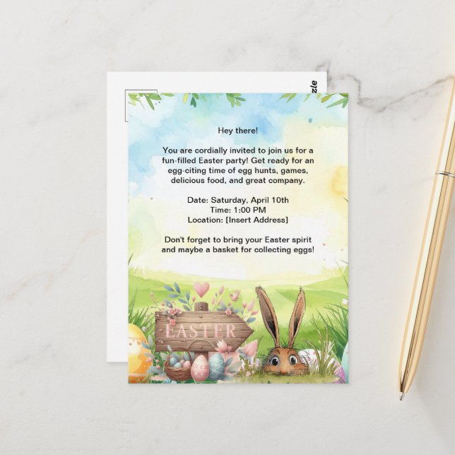 Einladungskarte zur Osterparty (Vorderseite/Rückseite Beispiel)