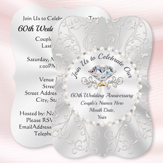Einladungskarten zum 60. Hochzeitstag (Personalised, 60th Wedding Anniversary Invitation Cards. Diamond anniversary invitations / Save Date)