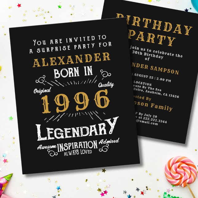 Einladungslegende zum 30. Geburtstag 1996 Budget Flyer (1996 birthday invitation budget flyer. White background.)