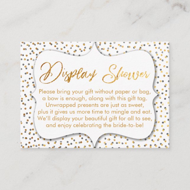 Einlegen der benutzerdefinierten Anzeigeraumdusche Begleitkarte (Vorderseite)