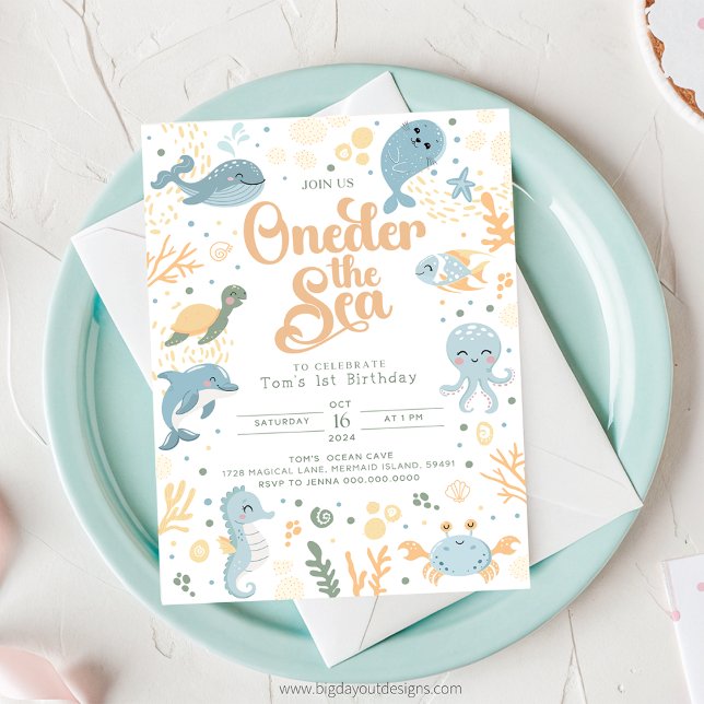 Einmal am Meer Einladung zum Geburtstag. Ocean Bir (Under the Sea - Boy 1st Birthday Invitation)