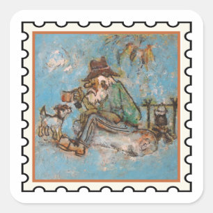 Einmal fröhliche Swagman-Song-Stempel-Kunst Quadratischer Aufkleber