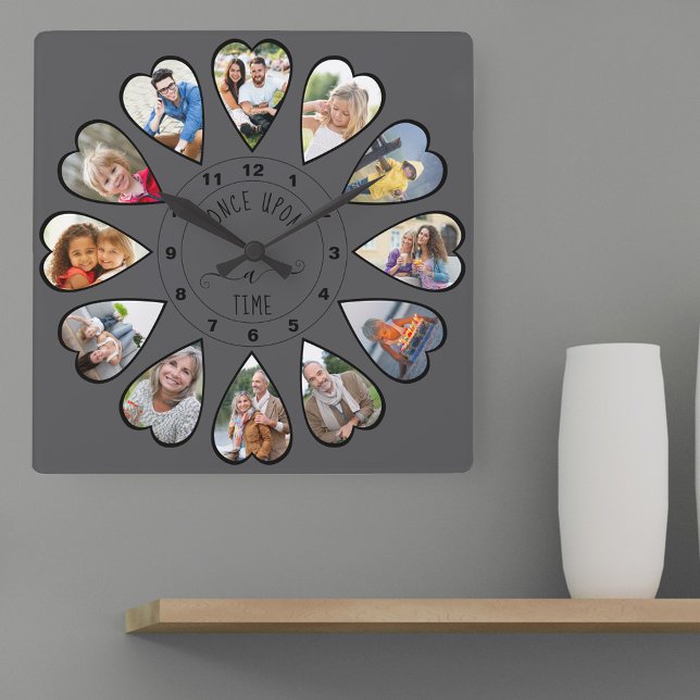 Einmal in der 12. Generation herzerprägte Fotos du Quadratische Wanduhr (Photo clock with 12 heart shaped photos. Unusual design for your home and a thoughtful photo gift.)