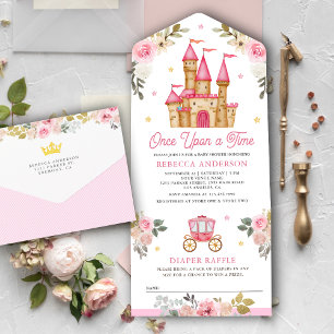 Einmal in einer rosa Märchenwelt - Babyshower All In One Einladung