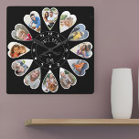 Einmal in einer Zeit von 12 Herz geformt Fotos Sch Quadratische Wanduhr<br><div class="desc">Erstellen Sie Ihre eigene Multi-Foto-Uhr, um Ihre Geschichte zu erzählen - die Mitte der Uhr wird mit "Once upon a time" in handgeschriebener Typografie geschrieben. Verwenden Sie die Bildvorlage, um 12 Ihrer bevorzugten Fotos hinzuzufügen, die in herzförmigen Rahmen angezeigt werden. Das Design verwendet porträtierte vertikale Fotos für alle Zahlen außer...</div>