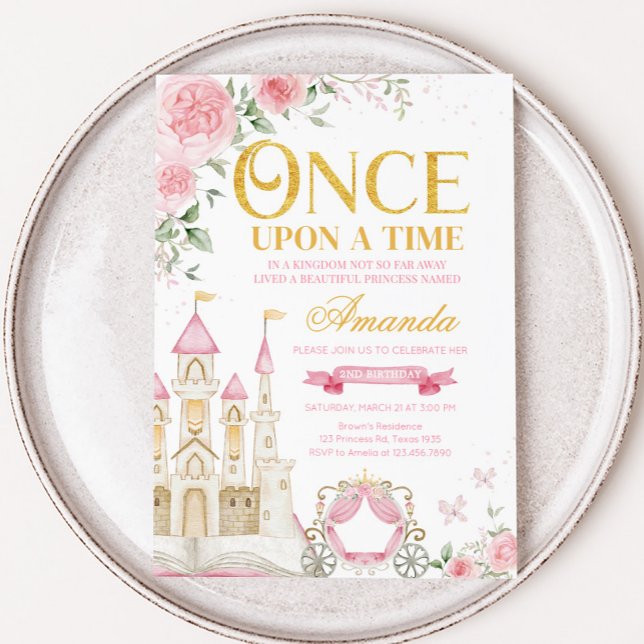 Einmal war Prinzessin Geburtstagspartei Einladung (Princess Castle Once Upon a Time Birthday Party Invitation)