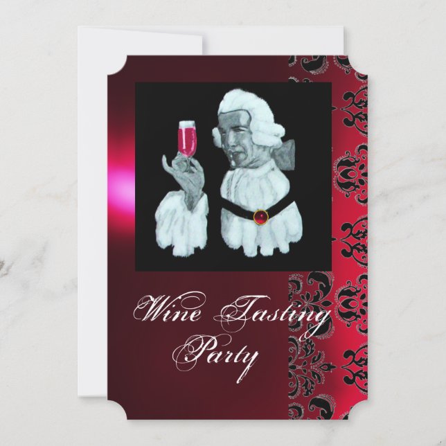 EINMALIERTER WEIN PARTY Damask, Champagner Einladung (Vorderseite)