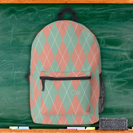Einmalige Druckvorlagen mit Pink und grüner Raute Bedruckter Rucksack