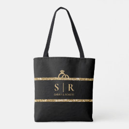 Einmalige Hochzeit des Black & Gold Glitzer Monogr