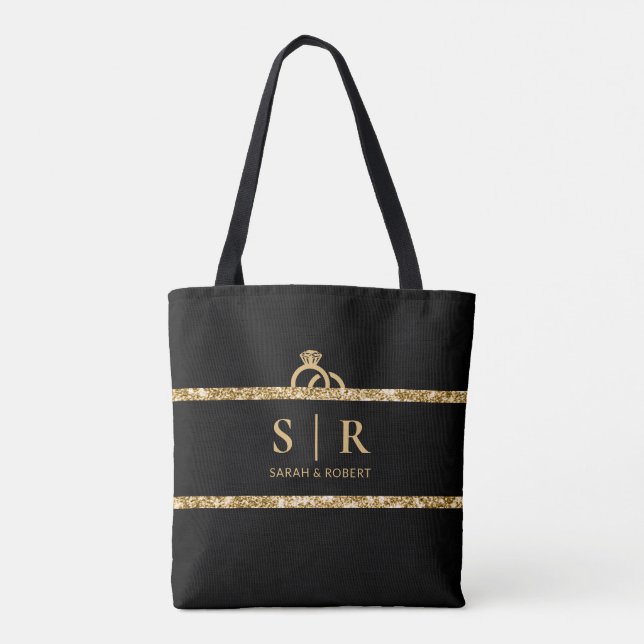 Einmalige Hochzeit des Black & Gold Glitzer Monogr (Rückseite)