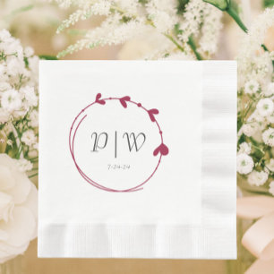 Einmalige Hochzeit des Wine Red Heart Wreath Monog Serviette