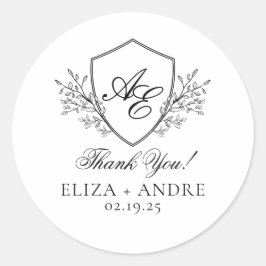 Einmalige Hochzeit mit elegantem, schwarzem und we Runder Aufkleber