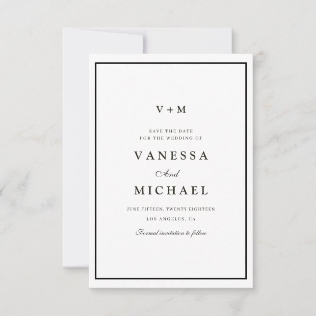 Einmalige Hochzeit mit schwarzer Grenze speichern  Einladung (Vorderseite)