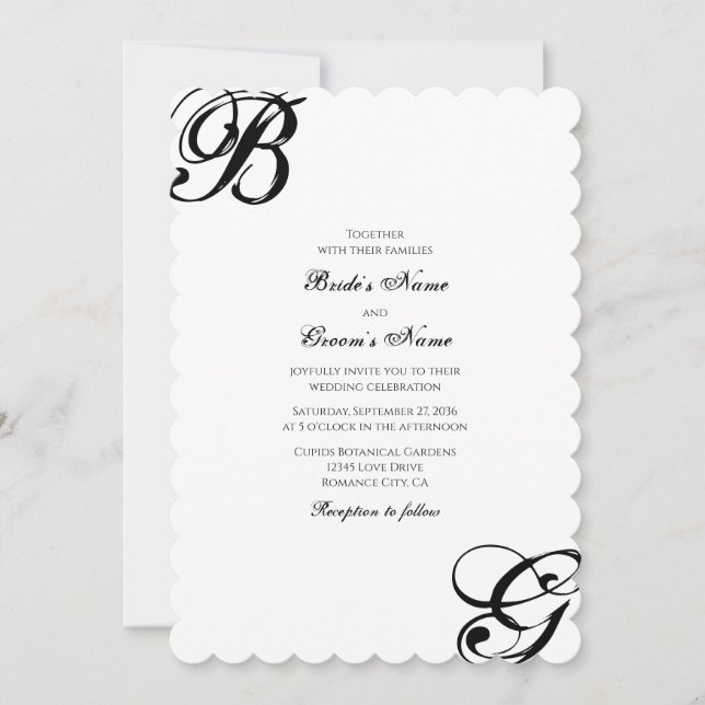 Einmalige Hochzeit mit Schwarzweiß-Script Einladung (Vorderseite)