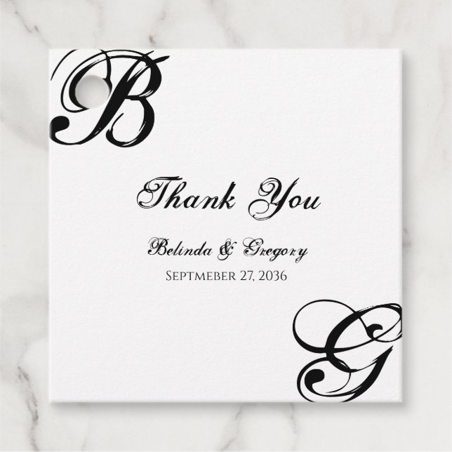 Einmalige Hochzeit mit Schwarzweiß-Script Geschenkanhänger (Vorderseite)