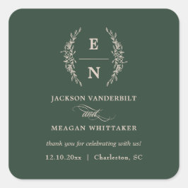 Einmalige Hochzeit von Floral gestapelten Initiale Quadratischer Aufkleber