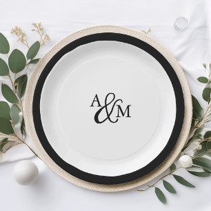Einmalige Hochzeit von Schwarz-Weiß-Ampersand Pappteller