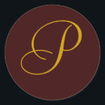 Einmalige Hochzeitstickerei P Gold Siegel Runder Aufkleber<br><div class="desc">Mit Ihren persönlichen Informationen und Farben anpassen</div>