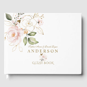 Einmalige Rosa Blush-Blume Monogram-Hochzeit Gästebuch