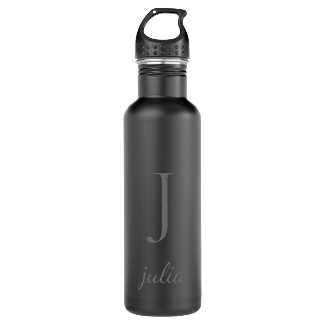 Einmalige Schwarz/Grau-Chic-Minimal-Monogramm Edelstahlflasche (Vorderseite)