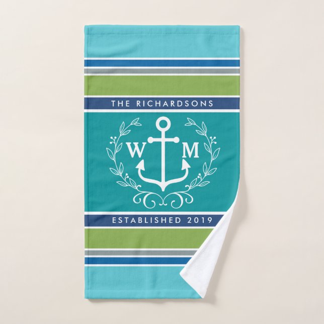 Einmaliger Anchor Laurel Wreath Aqua Stripes Handtuch (Handtuch)