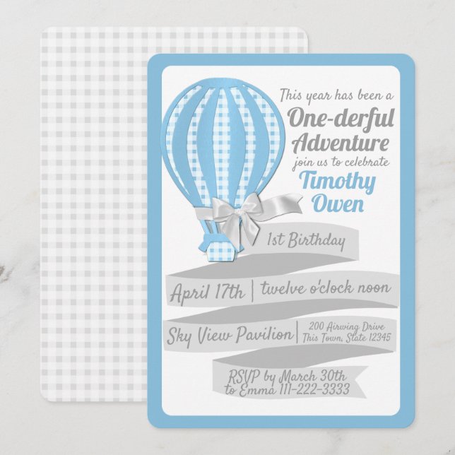 Einmaliges Adventure Hot Air Ballon 1. Geburtstag Einladung (Vorne/Hinten)