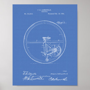 Einrad 1894 Patent Kunst Blaupause Poster