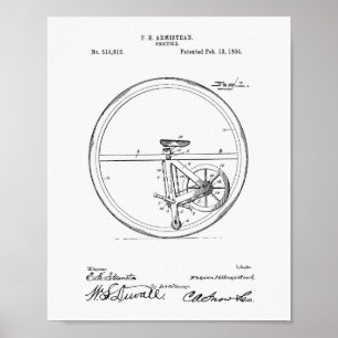 Einrad 1894 Patent Kunst Weißpapier Poster