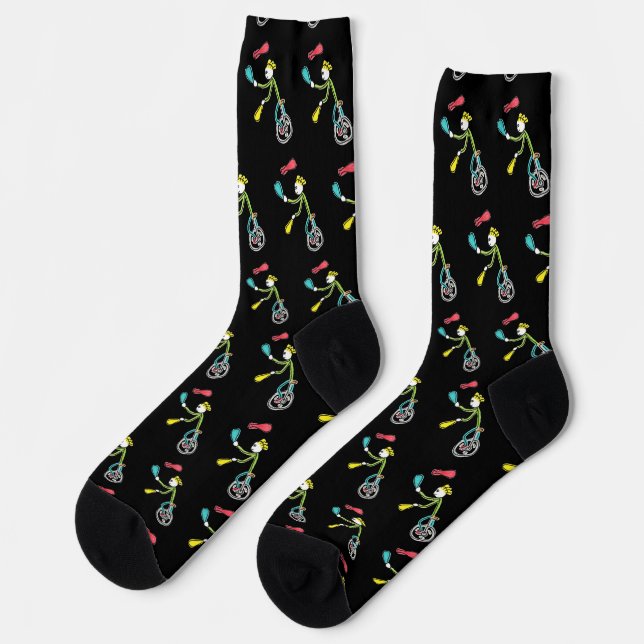 Einradfahrender Stockmann Jongleur Socken (Linkes Detail)