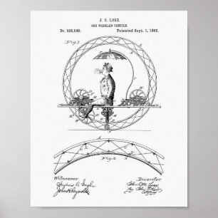 Einrädriges Fahrzeug 1885 Patent White Paper Poster