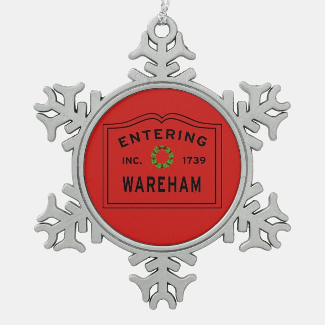Einreise in die Stadt Wareham Weihnachten Schneeflocken Zinn-Ornament (Vorderseite)