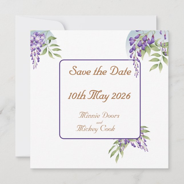 Einrichtung der Blume Wisteria Save The Date (Vorderseite)