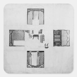 Einrichtung für einen kleinen zeichnend Raum Quadratischer Aufkleber