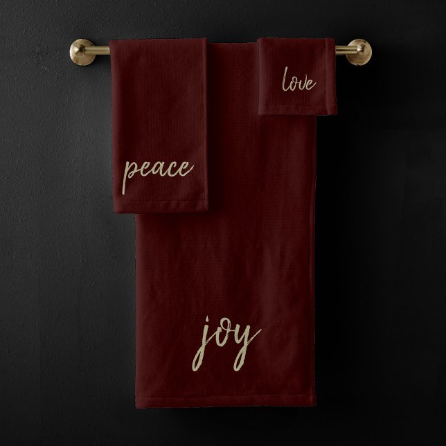 Einrichtung | Red and Gold Joy Peace Liebe Badhandtuch Set (Von Creator hochgeladen)