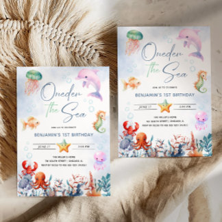 Eins der See 1. Geburtstag unter dem Meer Einladung