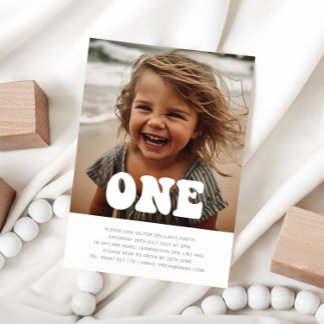 Eins - Groovy Foto Geburtstagseinladung Einladung